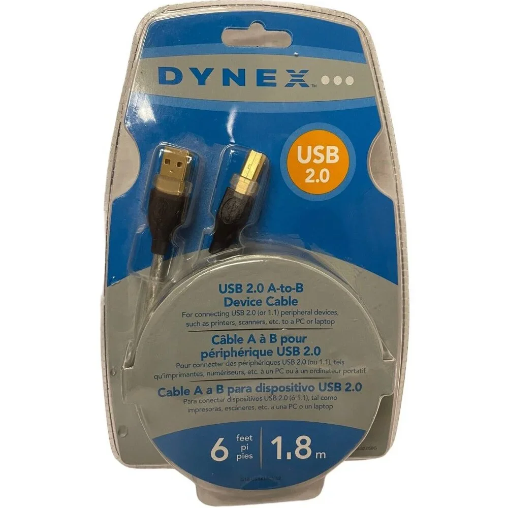Dynex‎ USB 2.0 A-To-B Device Cable 6 Ft/1.8 Meters For Printers & Scanners